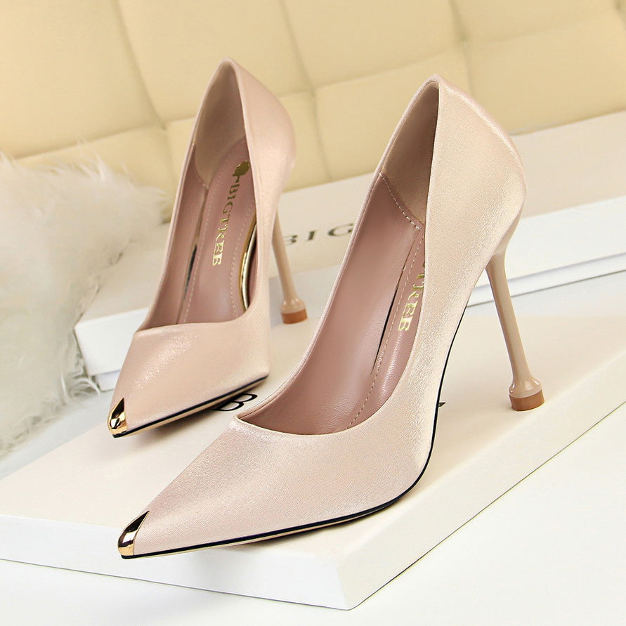 Elegant Metallic Satin Heels by Elizabeth Ainsley