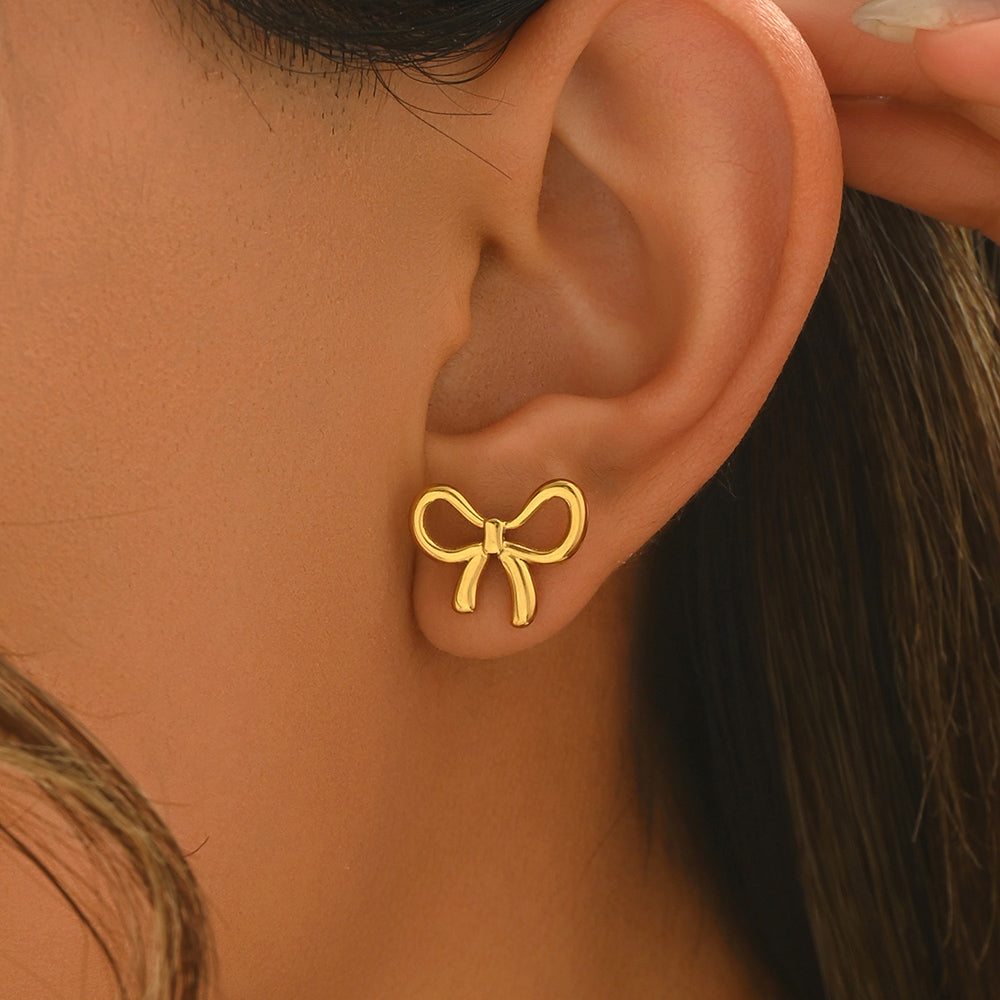 Minimal Bow Stud Earrings with Polished Finish
