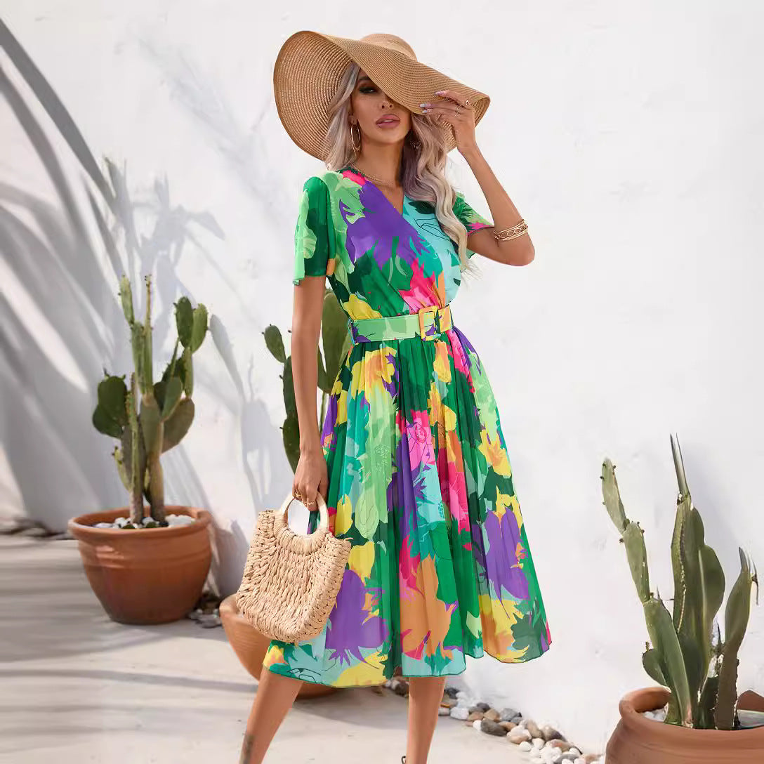 Vibrant Floral Elizabeth Ainsley Summer Midi Dress