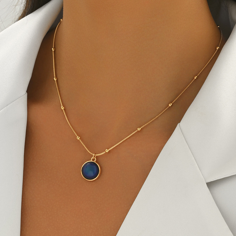Minimal Pendant Necklace with Beaded Chain Detail