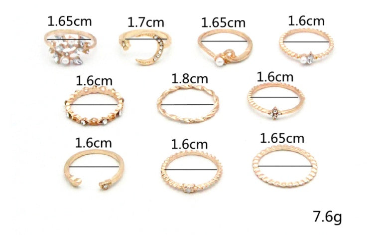 Celestial Gold Stacking Ring Set – Star, Moon & Crystal Bands