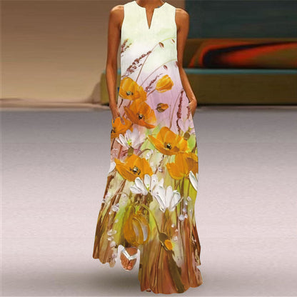 Vibrant Printed Maxi Dress Elizabeth Ainsley Sleeveless