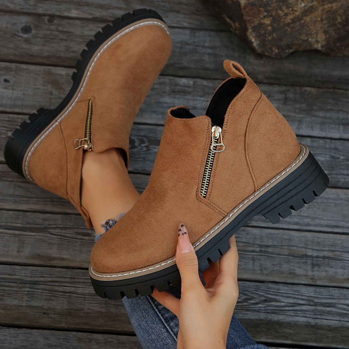 Elizabeth Ainsley Suede Ankle Boots - Side Zipper Comfort
