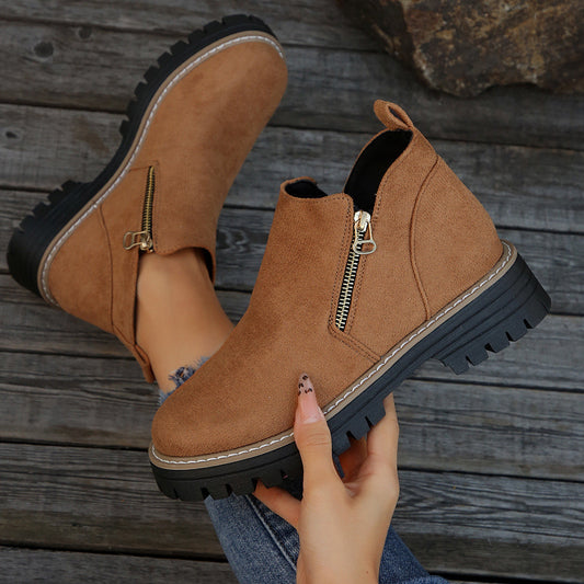 Elizabeth Ainsley Suede Ankle Boots - Side Zipper Comfort