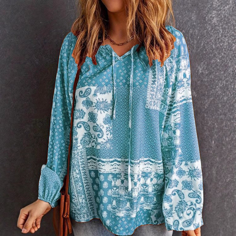Boho Print Elizabeth Ainsley Long Sleeve Blouse