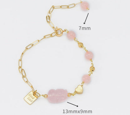 Asymmetrical Chain Bracelet with Natural Stone and Heart Detail