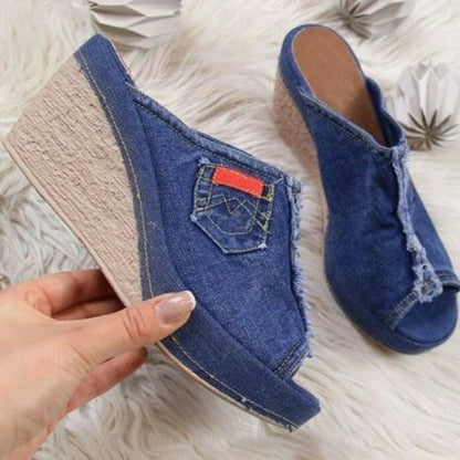 Chic Denim Wedge Sandals by Elizabeth Ainsley