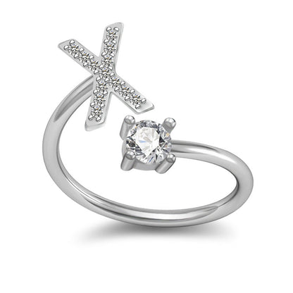 Personalized Initial Letter Ring with Pavé Stone Accent