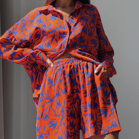 Vibrant Maple Leaf Elizabeth Ainsley Printed Shirt Set