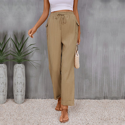 Pleated Khaki Straight Pants Elizabeth Ainsley