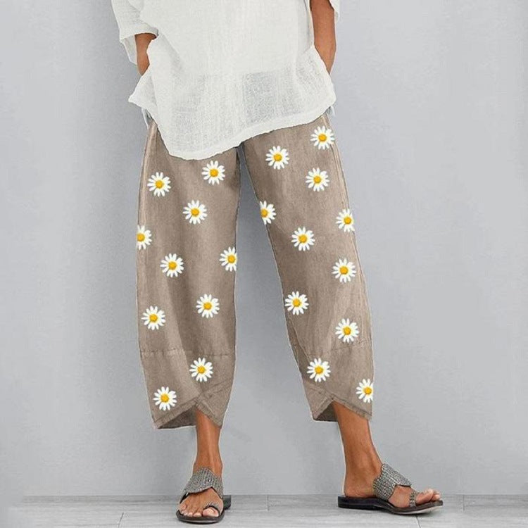 Floral Cropped Elastic Waist Pants by Elizabeth Ainsley