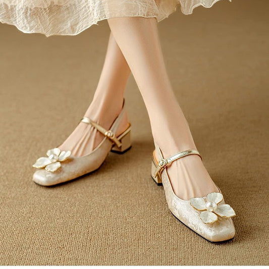 Vintage Floral Elizabeth Ainsley Square Toe Heels