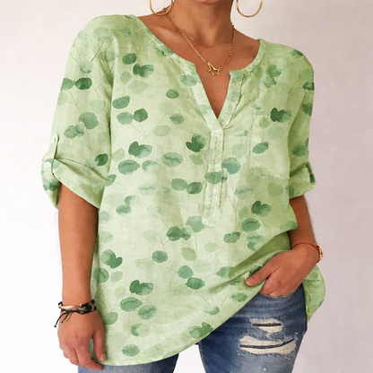 Printed V-Neck Cotton Blouse by Elizabeth Ainsley