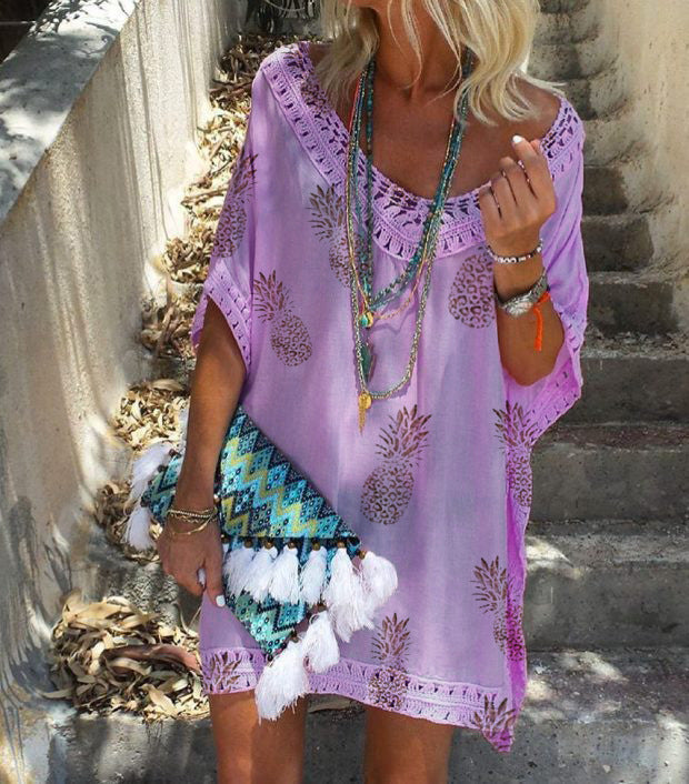 Chic Lace Print Dress Elizabeth Ainsley Summer V-Neck