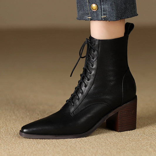 Elizabeth Ainsley Ankle Boots - Thick Heel Lace-Up Comfort