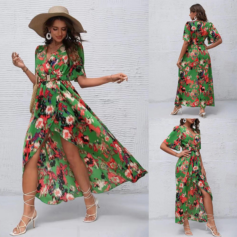 Vibrant Asymmetric V-Neck Dress by Elizabeth Ainsley
