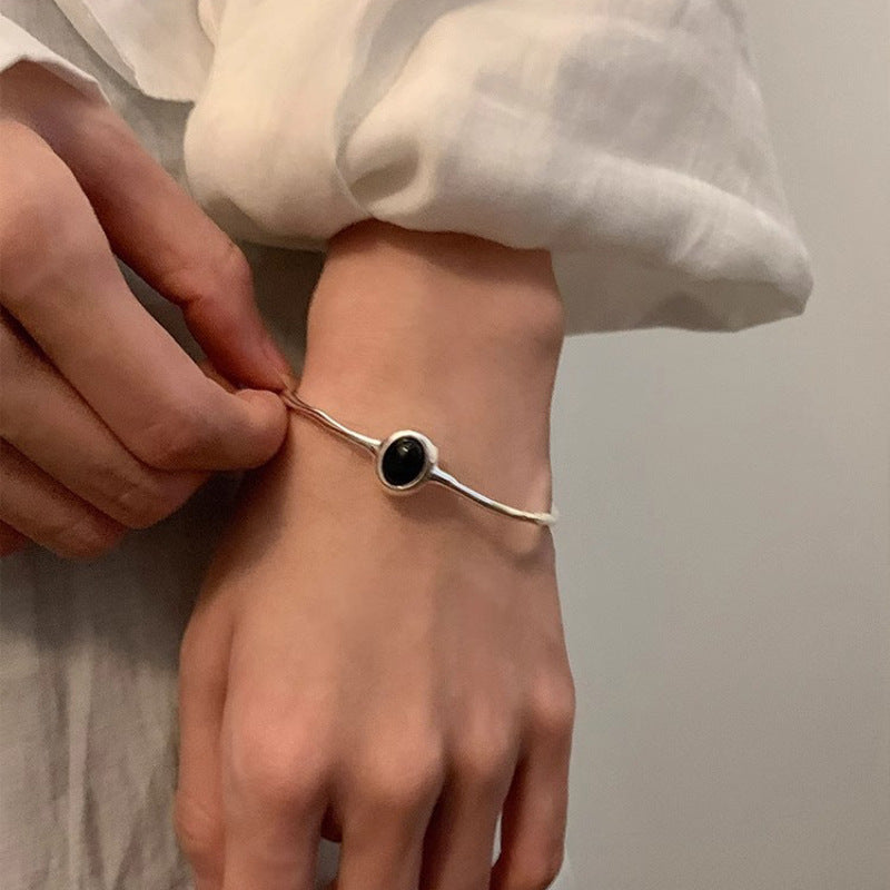 Slim Open Bangle Bracelet with Central Stone Detail