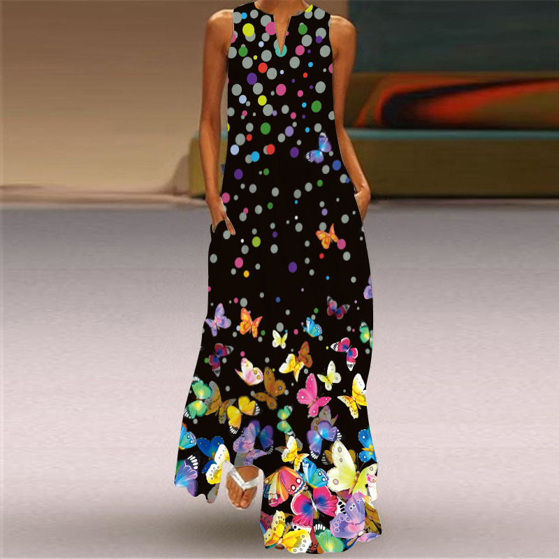 Vibrant Printed Maxi Dress Elizabeth Ainsley Sleeveless