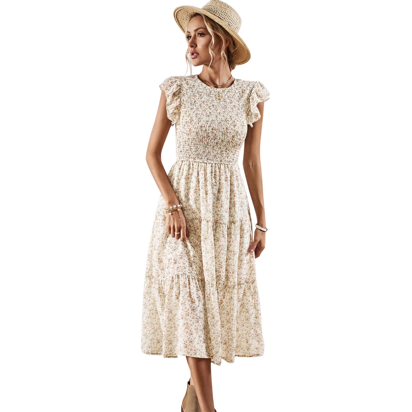 Elegant Floral Elizabeth Ainsley Summer Midi Dress