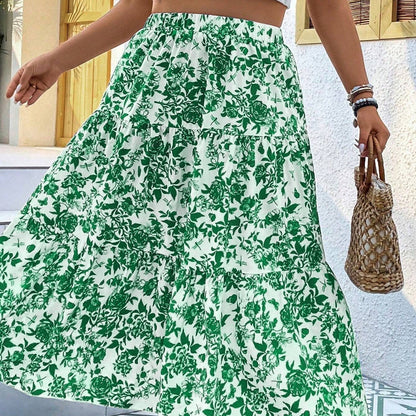 Floral Print Elizabeth Ainsley Plus Size Maxi Skirt