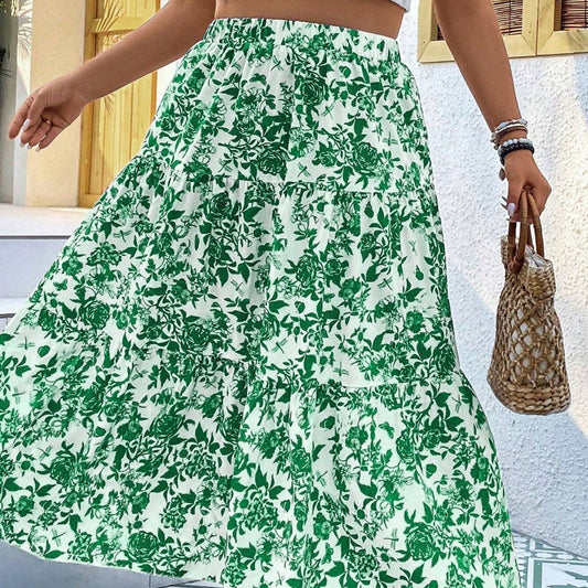 Floral Print Elizabeth Ainsley Plus Size Maxi Skirt