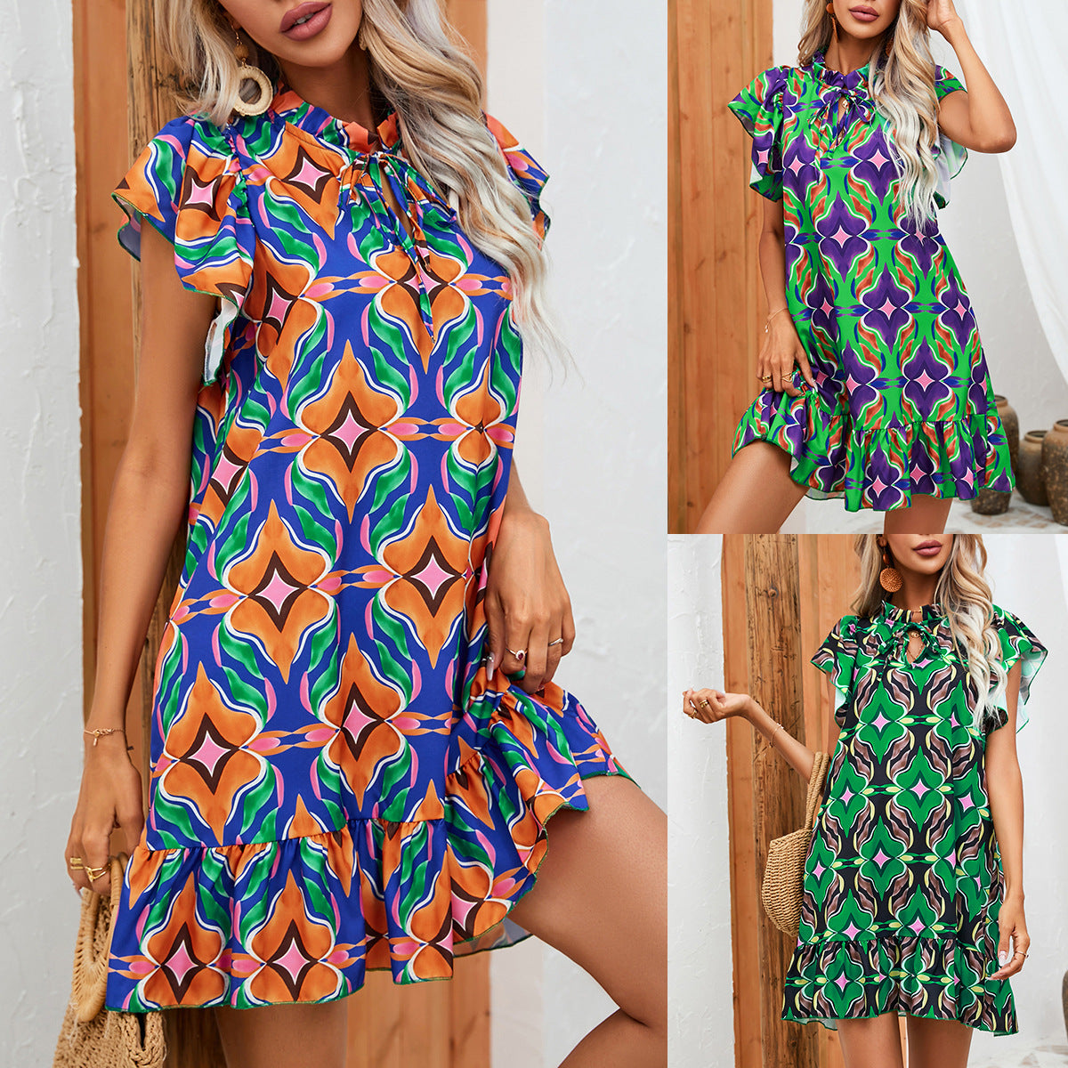 Vibrant Print Ruffle Dress by Elizabeth Ainsley