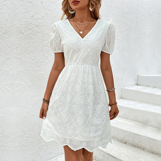 Elegant Eyelet Elizabeth Ainsley Puff Sleeve Dress