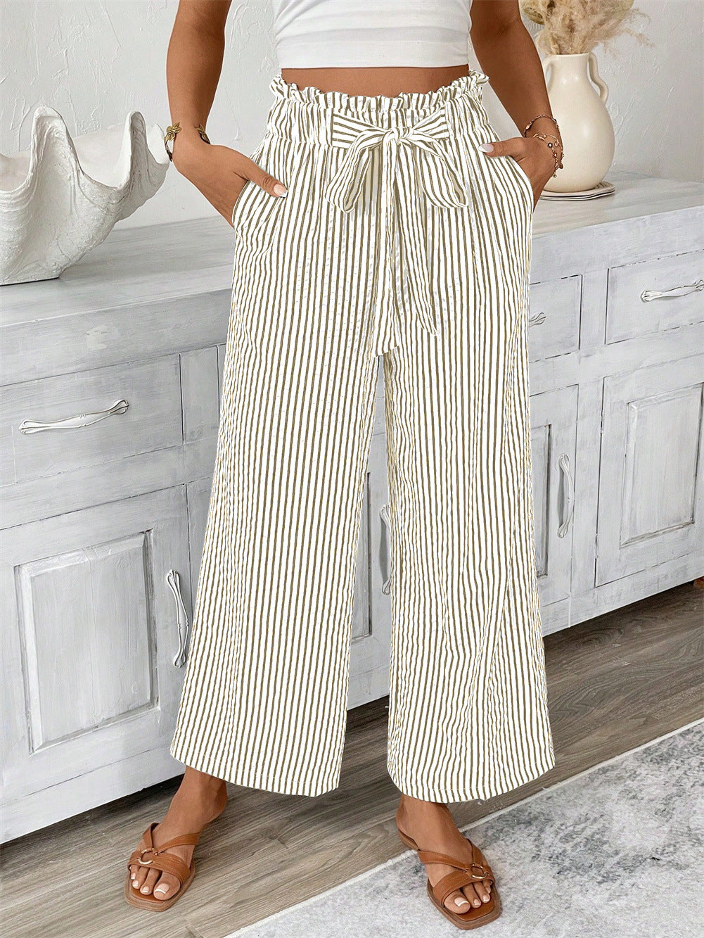 Striped Straight-Leg Pants by Elizabeth Ainsley