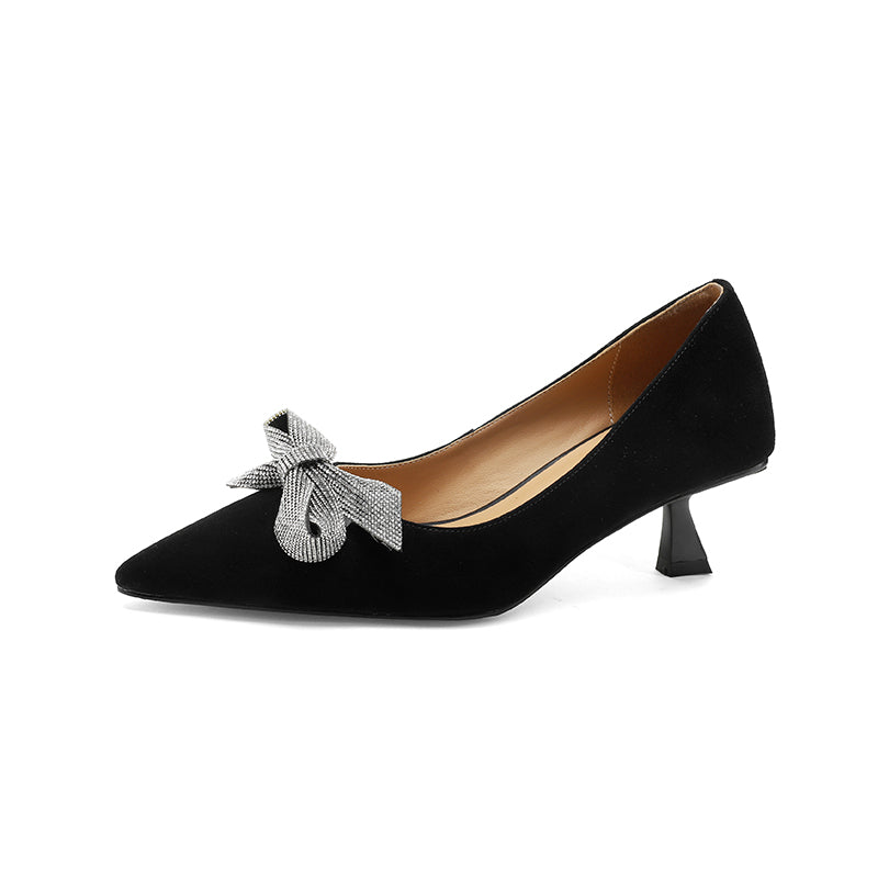 Elegant Bow Suede Heels by Elizabeth Ainsley