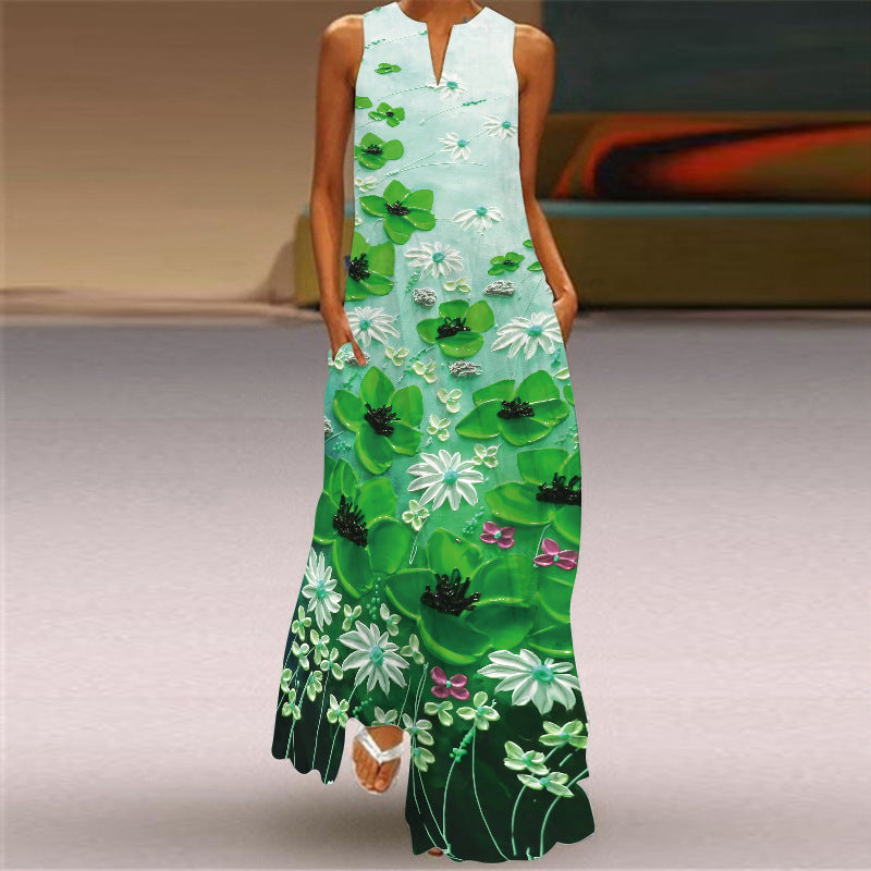 Vibrant Printed Maxi Dress Elizabeth Ainsley Sleeveless