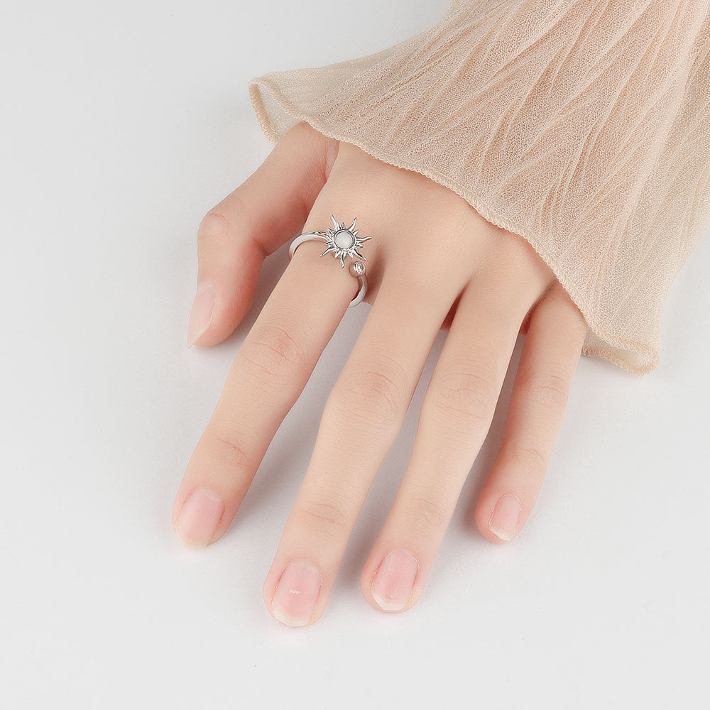 Sunburst Adjustable Ring with Rotating Crystal Center