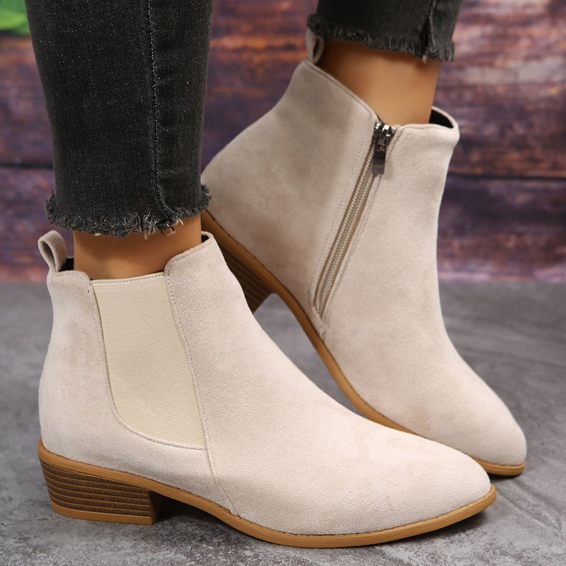 Elizabeth Ainsley Suede Ankle Boots - Thick Heel Comfort