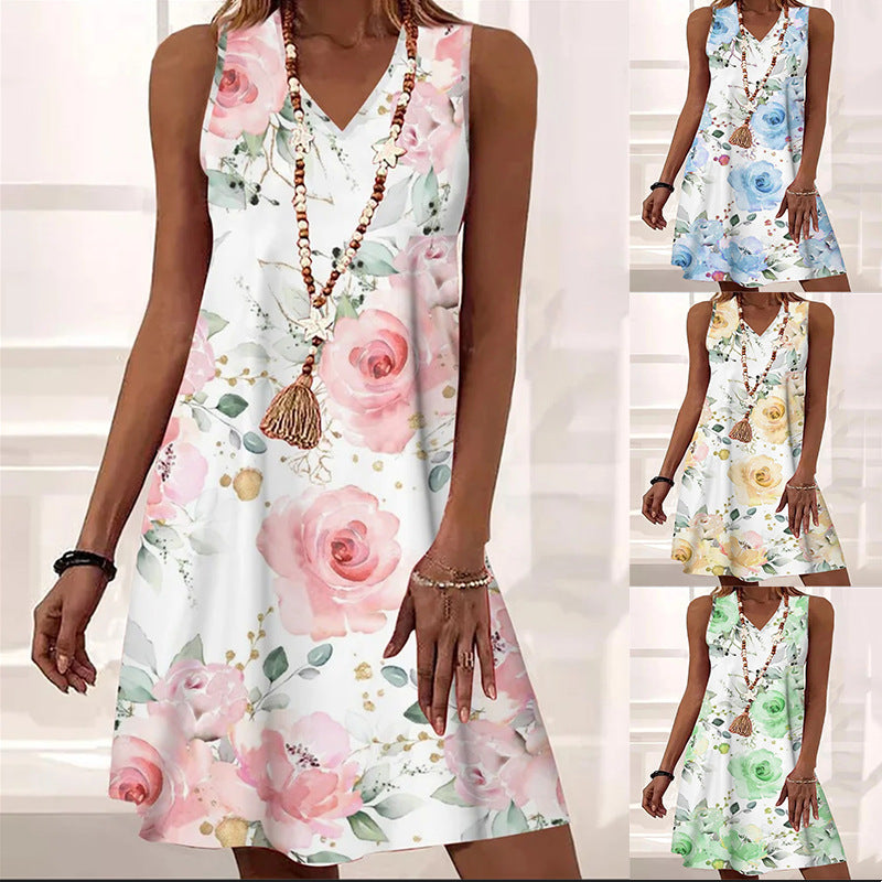 Floral V-Neck Sleeveless Dress by Elizabeth Ainsley