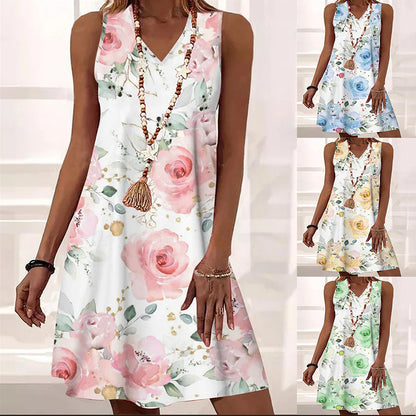 Floral V-Neck Sleeveless Dress by Elizabeth Ainsley