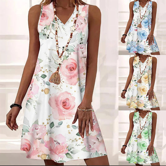 Floral V-Neck Sleeveless Dress by Elizabeth Ainsley