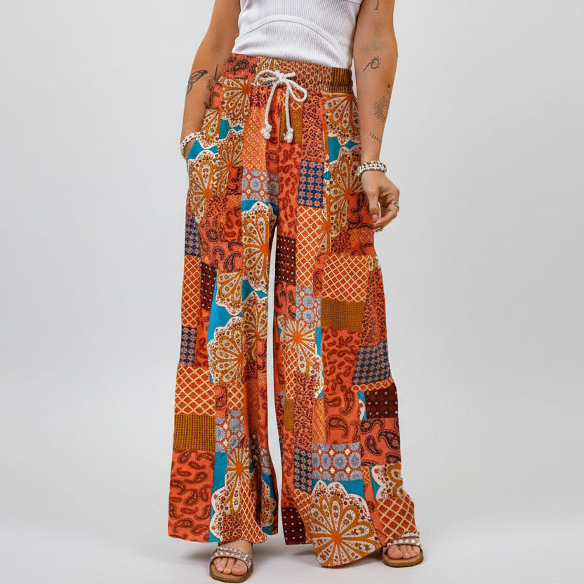 Boho Floral Elizabeth Ainsley Wide Leg Pants