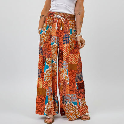 Boho Floral Elizabeth Ainsley Wide Leg Pants