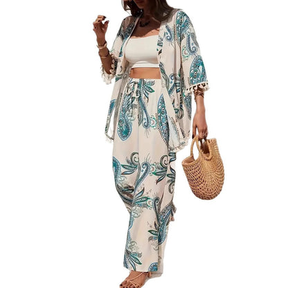 Chic Printed Elizabeth Ainsley Cardigan Pants Set