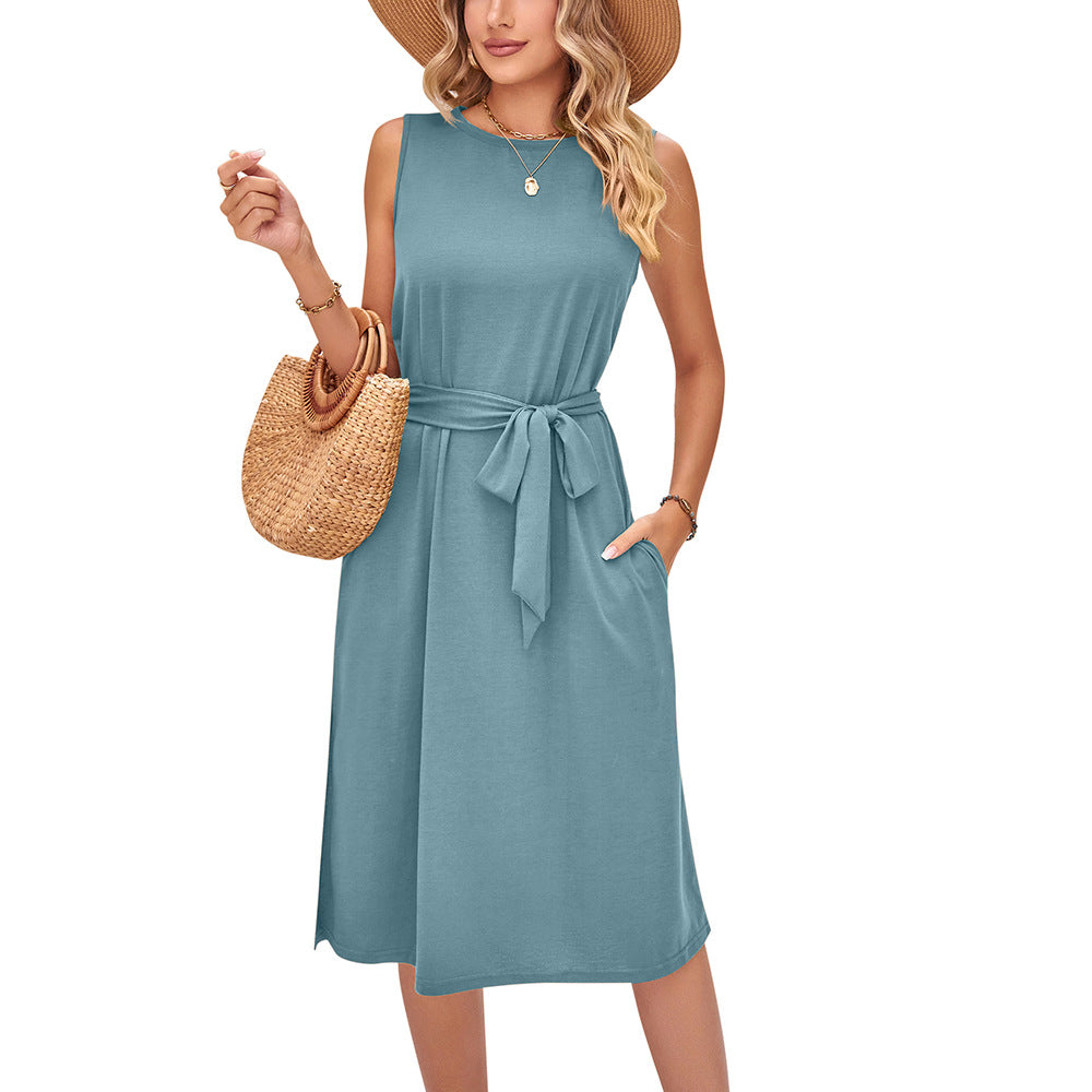 Chic Sleeveless Belted Midi Dress by Elizabeth Ainsley