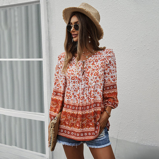 Bohemian Floral Elizabeth Ainsley Printed Summer Top
