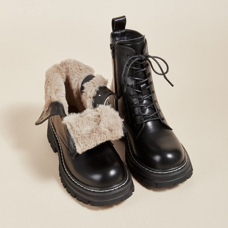 Made | Fur-Lined Combat Orthopedic Lace-Up Boots