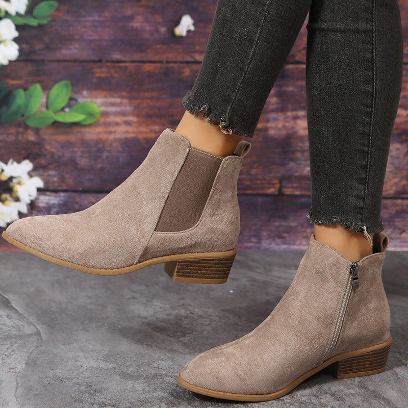 Elizabeth Ainsley Suede Ankle Boots - Thick Heel Comfort