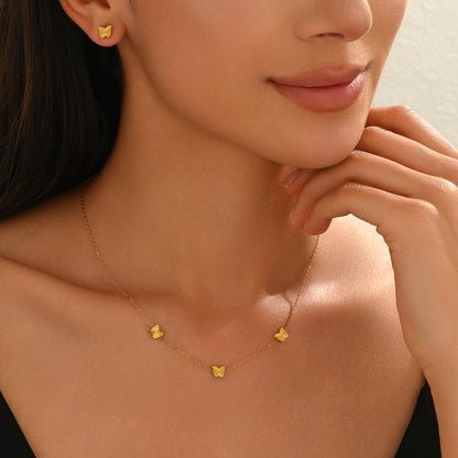 Butterfly Charm Necklace & Matching Stud Earrings