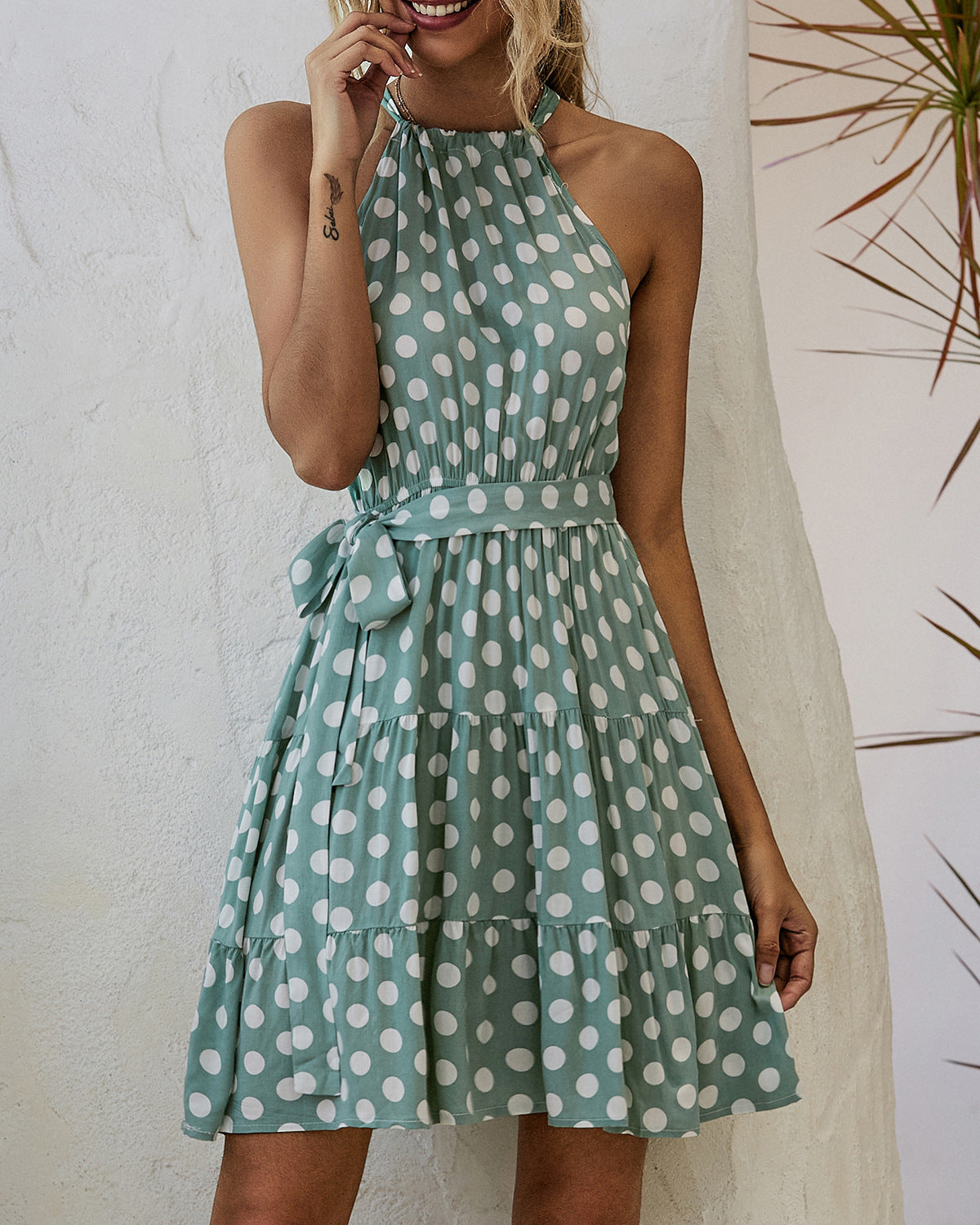 Chic Polka Dot Halter Dress by Elizabeth Ainsley