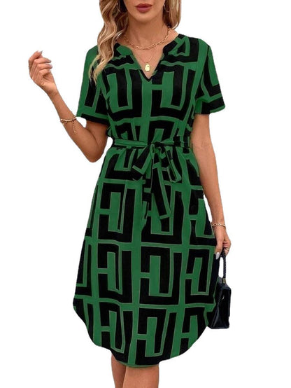 Chic Striped Elizabeth Ainsley V-Neck Midi Dress