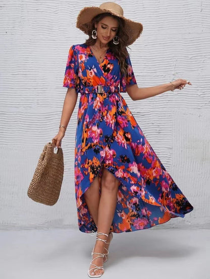 Vibrant Asymmetric V-Neck Dress by Elizabeth Ainsley