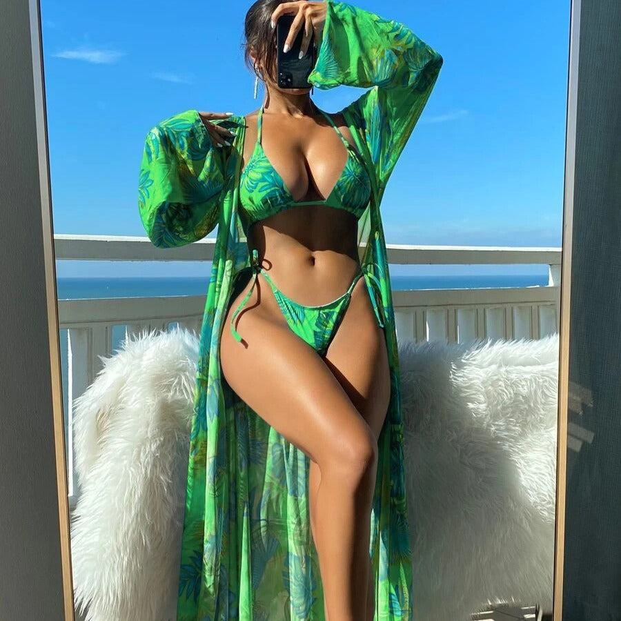 Vibrant Floral Elizabeth Ainsley Long Sleeve Bikini Set