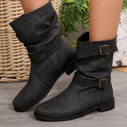 Elizabeth Ainsley Barrel Boots - Distressed Buckle Style