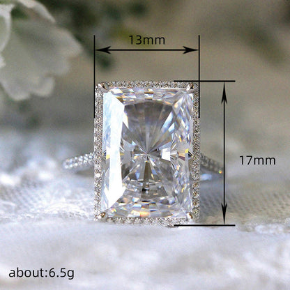 Radiant Emerald-Cut Halo Solitaire Ring in Sterling Silver