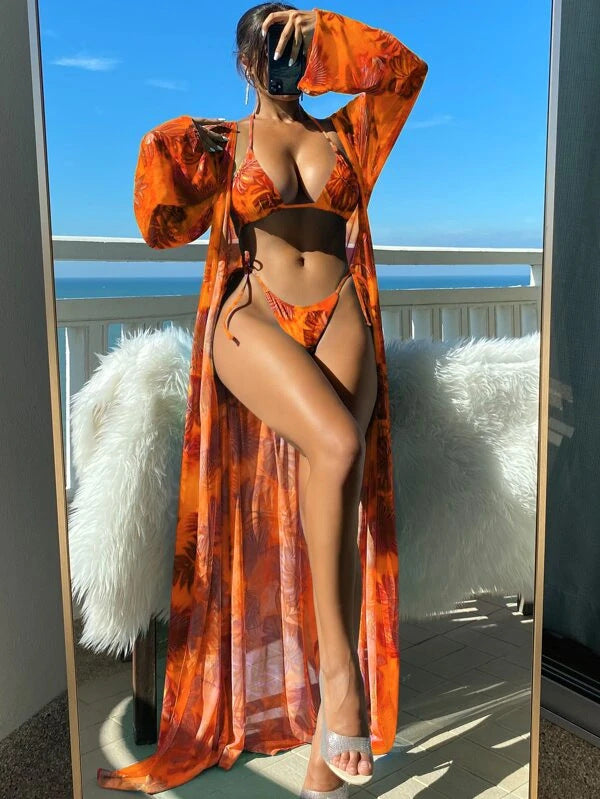 Vibrant Floral Elizabeth Ainsley Long Sleeve Bikini Set